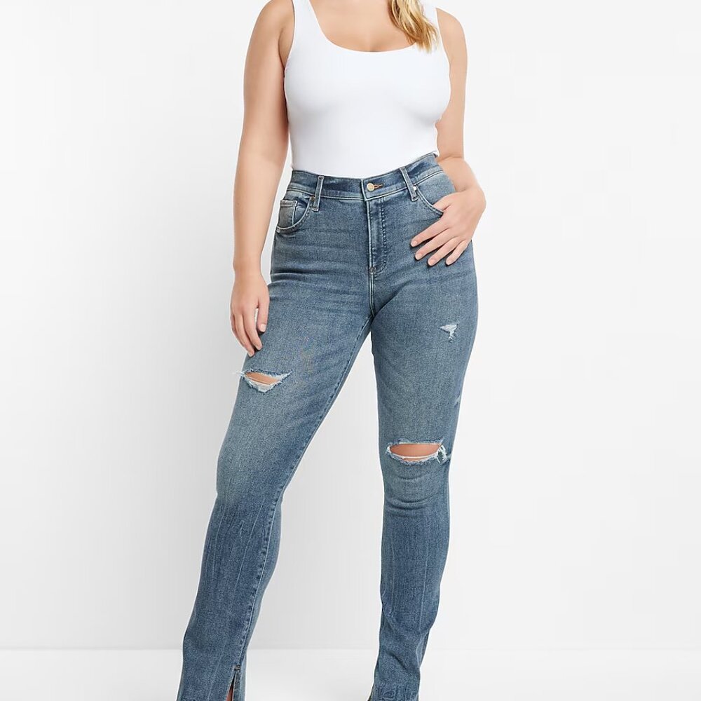 Express Distressed Mid-Rise Jeans